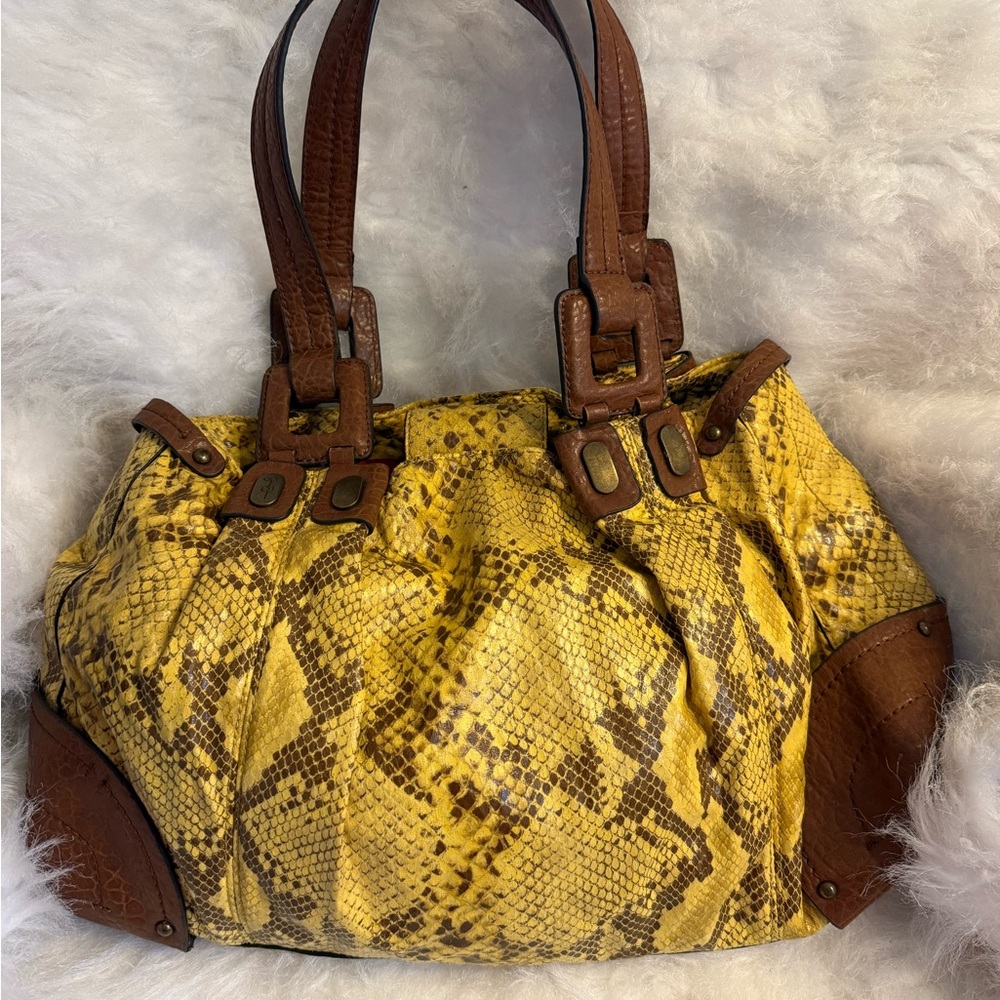 Jessica Simpson Yellow Snake Print Tote Bag